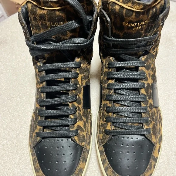 Saint Laurent Black and Brown Leopard Sneakers EU39 US6 - Picture 3 of 6